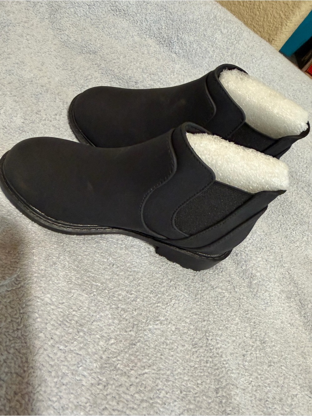 Black Women's Faux-Shearling Chelsea Ankle Boots